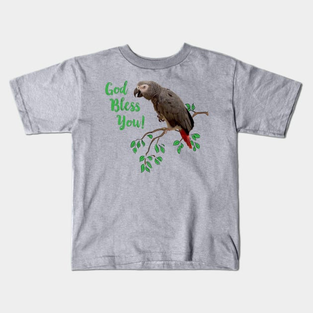 African Grey Parrot  - God Bless You Kids T-Shirt by Einstein Parrot